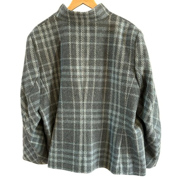 Talbots Women's Plus Size Blue Gray Plaid Wool Snap Front Blazer 24W Layering - Picture 4 of 6